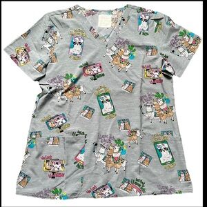 NWT Women’s Medium Cherokee Llama Print Scrub Top